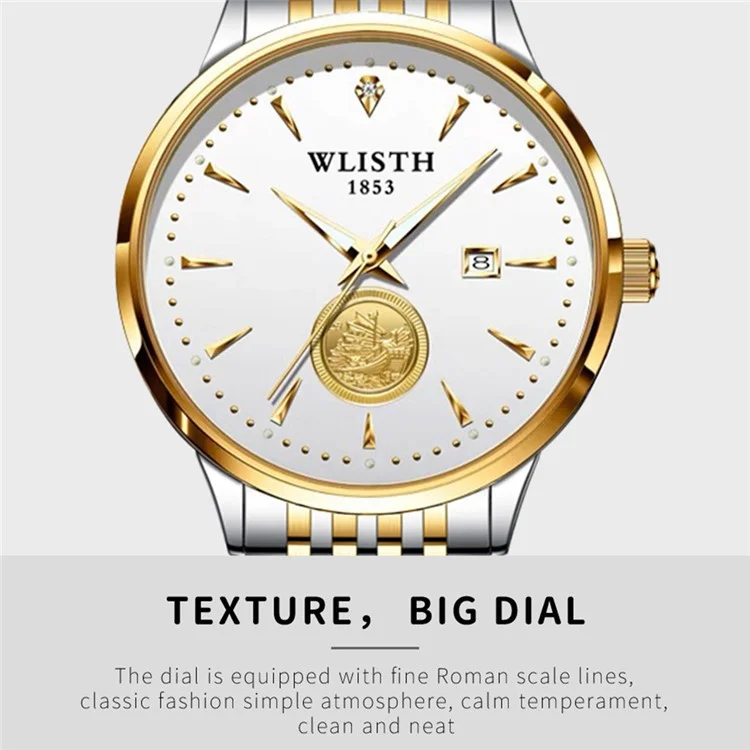 Wlisth 6166 Stahlgurt Business Men Quarz Uhr Luminous Kalender Handgelenk Uhr Uhr
