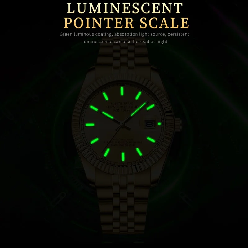 WLISTH 6156 Steel Strap Men Quartz Watch Waterproof Luminous Calendar Wrist Watch - Green Dial