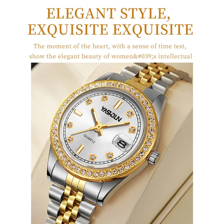 Yashidun 5068 Women Elettesh Women Watch Acciaio Cingcio Sinestone Orologio Luminoso - Quadrante Bianco