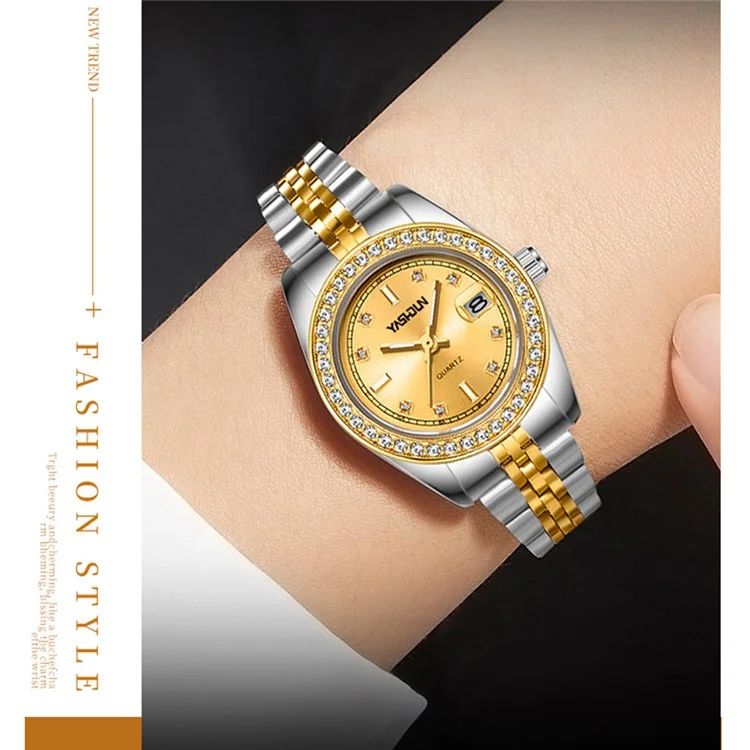 Yashidun 5068 Women Elettesh Women Watch Acciaio Cingcio Sinestone Orologio Luminoso - Quadrante Bianco