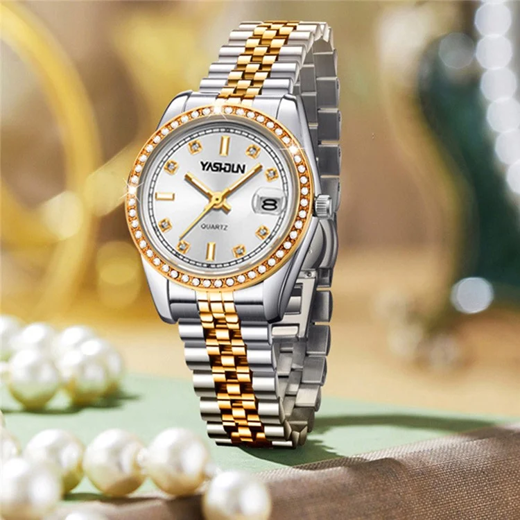 Yashidun 5068 Women Elettesh Women Watch Acciaio Cingcio Sinestone Orologio Luminoso - Quadrante Bianco