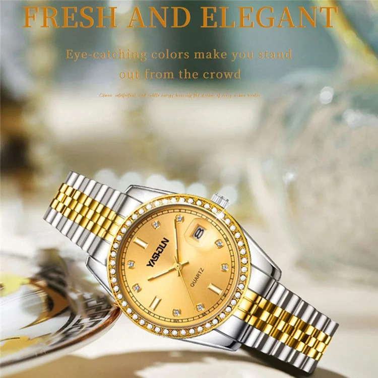 Yashidun 5068 Women Elettesh Women Watch Acciaio Cingcio Sinestone Orologio Luminoso - Quadrante Bianco