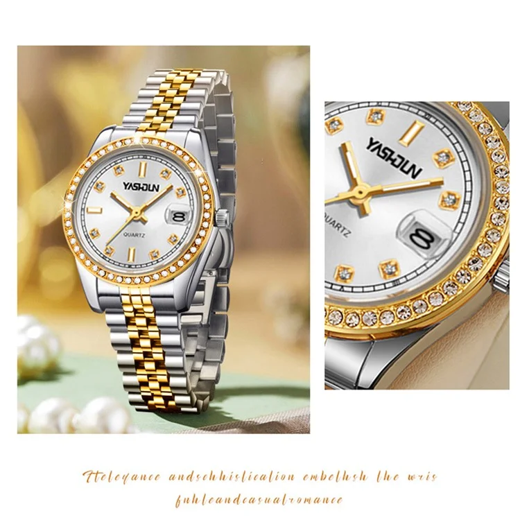 Yashidun 5068 Women Elettesh Women Watch Acciaio Cingcio Sinestone Orologio Luminoso - Quadrante Bianco
