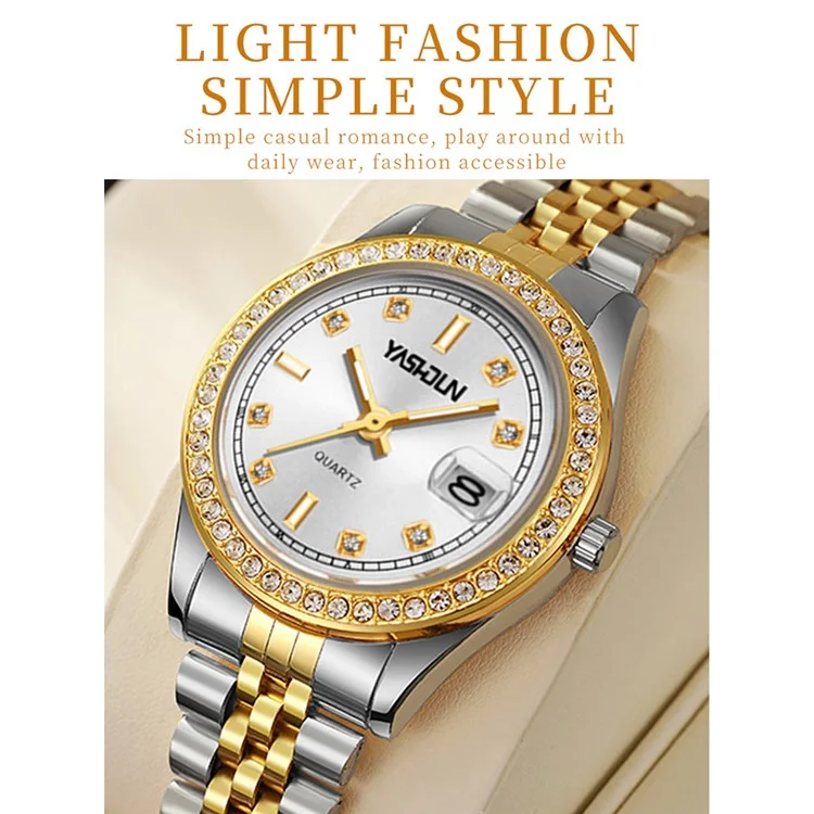 Yashidun 5068 Women Elettesh Women Watch Acciaio Cingcio Sinestone Orologio Luminoso - Quadrante Bianco