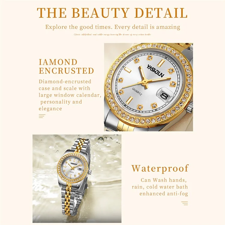 Yashidun 5068 Women Elettesh Women Watch Acciaio Cingcio Sinestone Orologio Luminoso - Quadrante Bianco