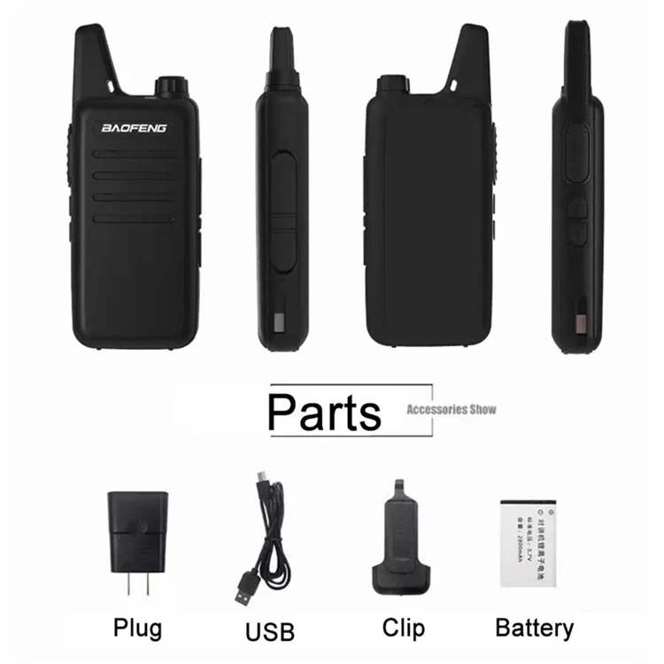 BAOFENG VT-C2 (BF-T20) 2Pcs Outdoor Handheld Interphone VHF 400-470MHZ Walkie Talkie - Black / US Plug