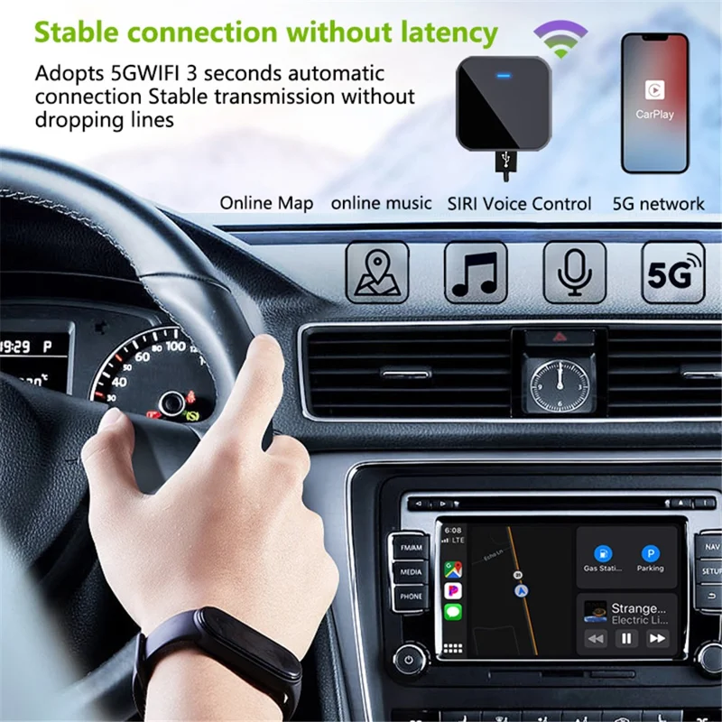 PL8 Carplay / Android Auto Wired to Wireless Video Box Vehicle Smart Carplay Adapter - Carbon Fiber Texture
