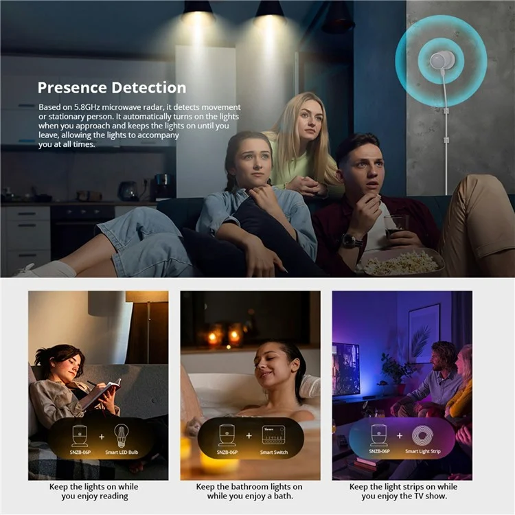SONOFF SNZB-06P Capteur de présence humaine Zigbee Détecteur radar de mouvement pour Alexa Google Home