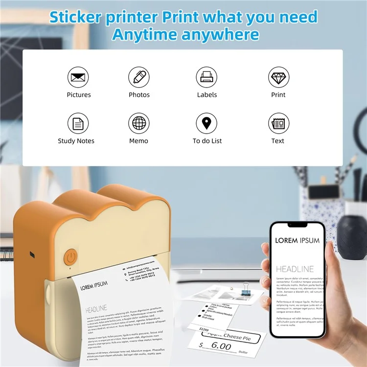 M11 Portable Handheld Mini Pocket Etiqueta Impresora Térmica Bluetooth Tindeo Termal - Cara Sonriente Amarilla