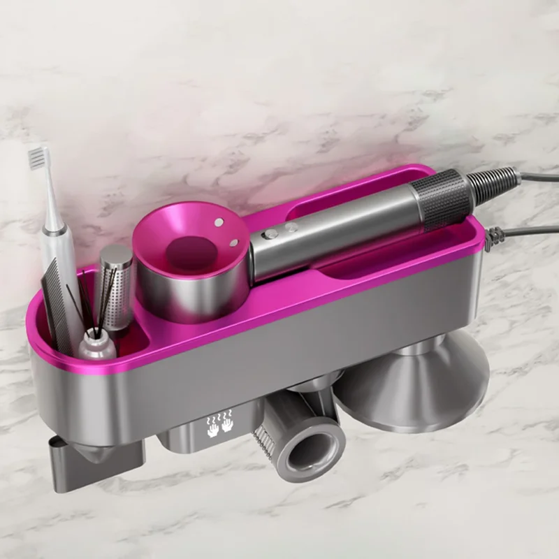 Hair Dryer Holder Wall Mount Stand Blower Hanger Storage Shelf Smart Hand Dryer - Rose / US Plug