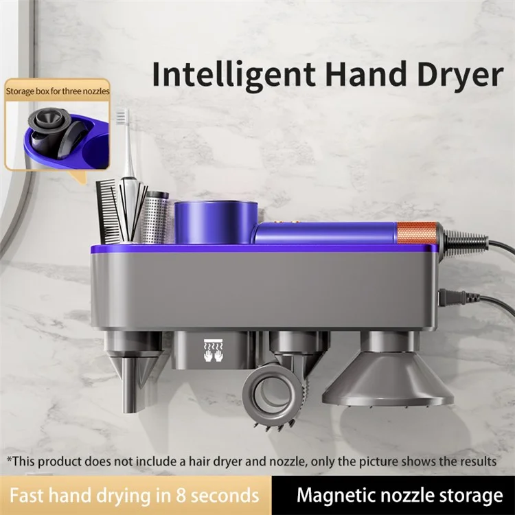 Hair Dryer Holder Wall Mount Stand Blower Hanger Storage Shelf Smart Hand Dryer - Purple / UK Plug