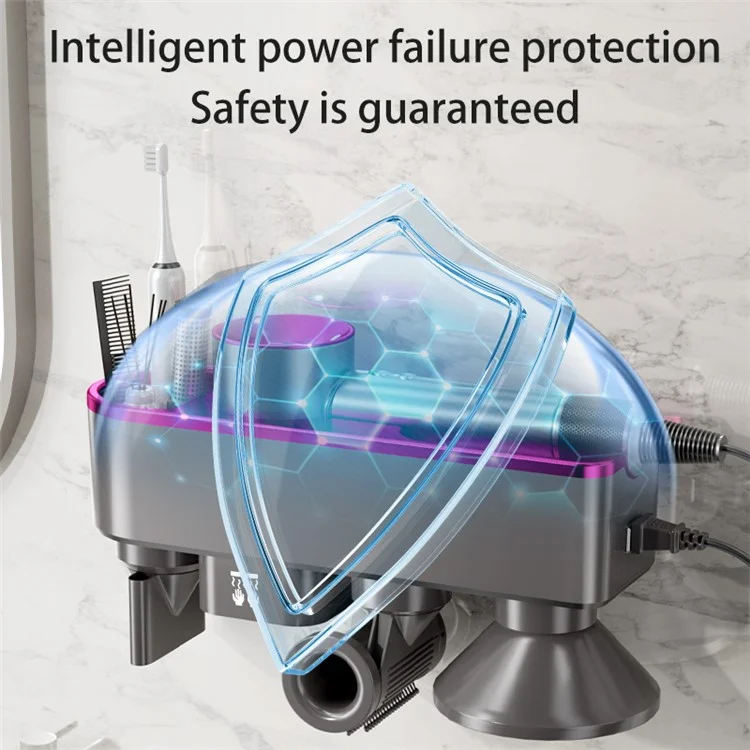 Hair Dryer Holder Wall Mount Stand Blower Hanger Storage Shelf Smart Hand Dryer - Purple / UK Plug