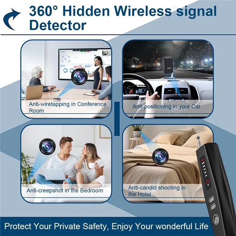 T011 Wireless RF Signal Detector GPS WiFi Tracker Camera Bug Detector Anti-Spy Infrared Scanner