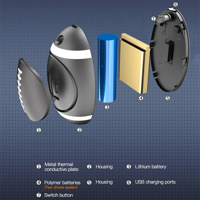 HW7 2-in-1 Magnetic Splittable Portable Winter Electric Hand Warmer Power Bank - Rugby Black