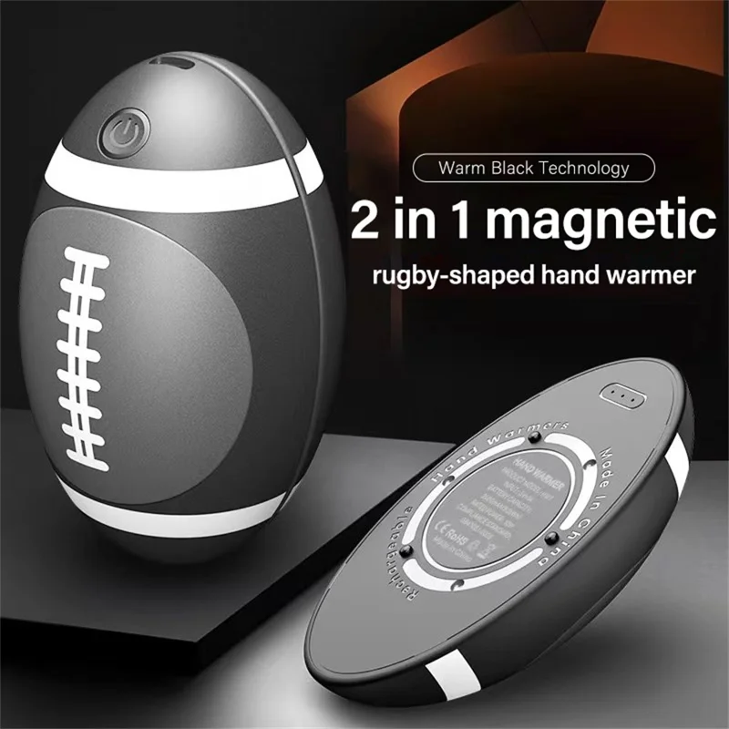 HW7 2-in-1 Magnetic Splittable Portable Winter Electric Hand Warmer Power Bank - Rugby Black