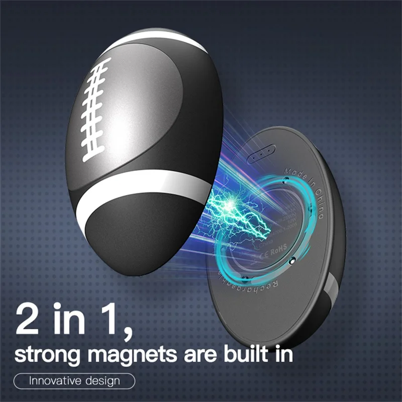HW7 2-in-1 Magnetic Splittable Portable Winter Electric Hand Warmer Power Bank - Rugby Black