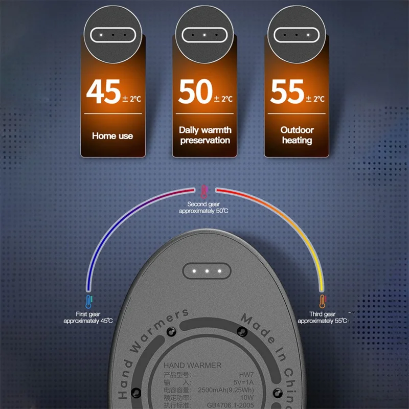 HW7 2-in-1 Magnetic Splittable Portable Winter Electric Hand Warmer Power Bank - Rugby Black