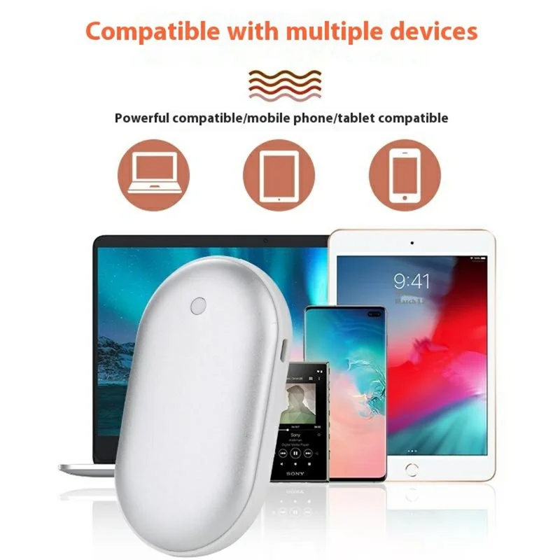 Mini Portable Pebble Shape Winter Electric Hand Warmer 1200mAh Power Bank - Silver