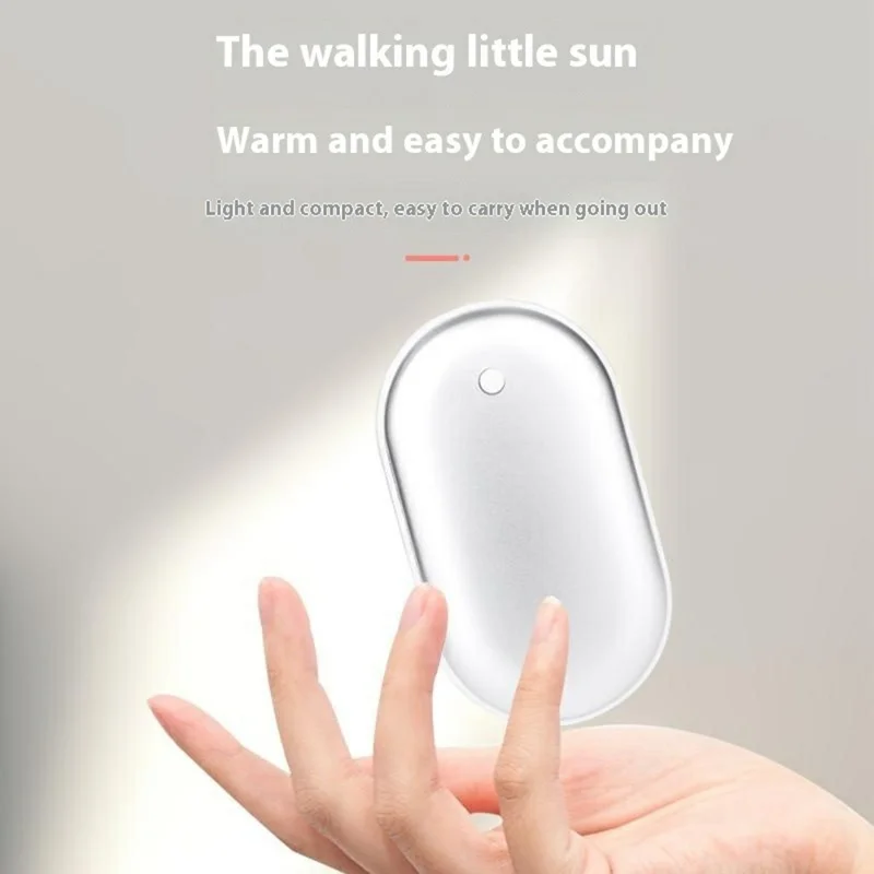 Mini Portable Pebble Shape Winter Electric Hand Warmer 1200mAh Power Bank - Silver