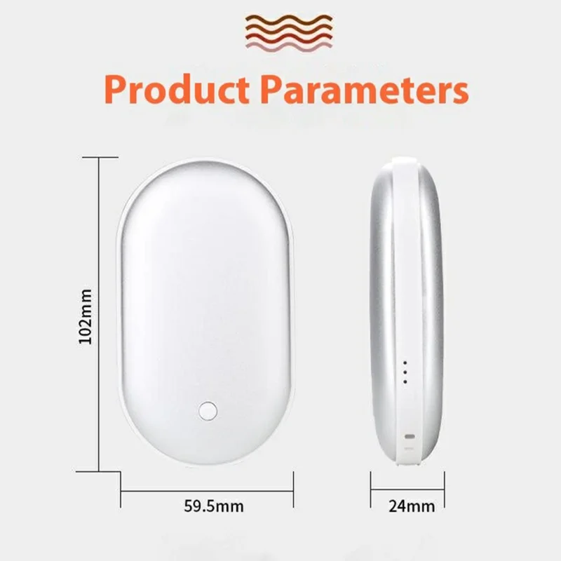 Mini Portable Pebble Shape Winter Electric Hand Warmer 1200mAh Power Bank - Silver