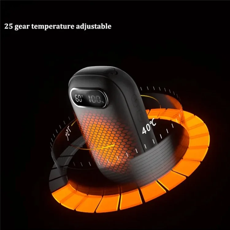 Chauffe-mains portable intelligent à 25 niveaux de chaleur 10 000 mAh Banque d'alimentation portable - Noir