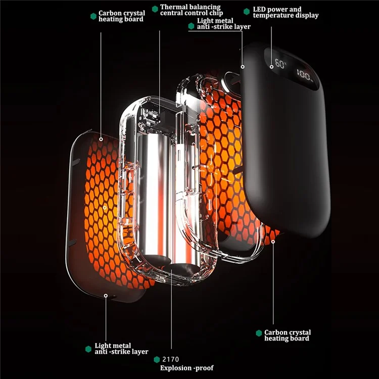 Chauffe-mains portable intelligent à 25 niveaux de chaleur 10 000 mAh Banque d'alimentation portable - Noir