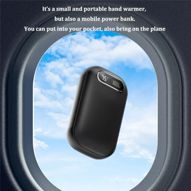 Chauffe-mains portable intelligent à 25 niveaux de chaleur 10 000 mAh Banque d'alimentation portable - Noir