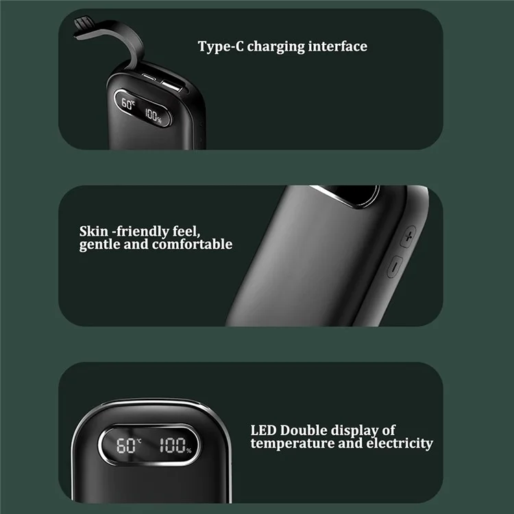 Chauffe-mains portable intelligent à 25 niveaux de chaleur 10 000 mAh Banque d'alimentation portable - Noir