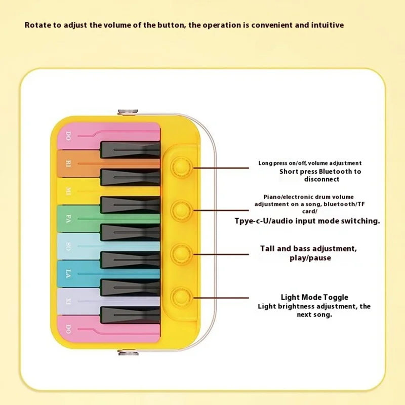 Multifunction Bluetooth-compatible Speaker Piano Toy RGB Light Music Piano Calendar Birthday Gift - Blue