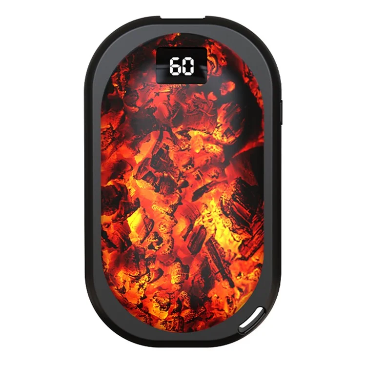 N21 Portable Charcoal Fire Design Winter Electric Hand Warmer Digital Display Phone Power Bank - Black