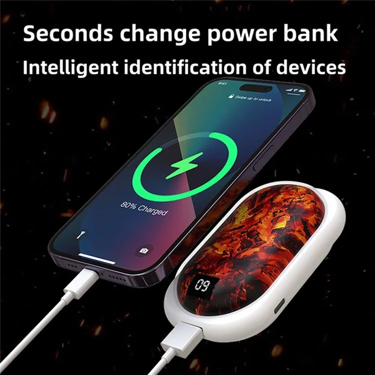 N21 Portable Charcoal Fire Design Winter Electric Hand Warmer Digital Display Phone Power Bank - Black