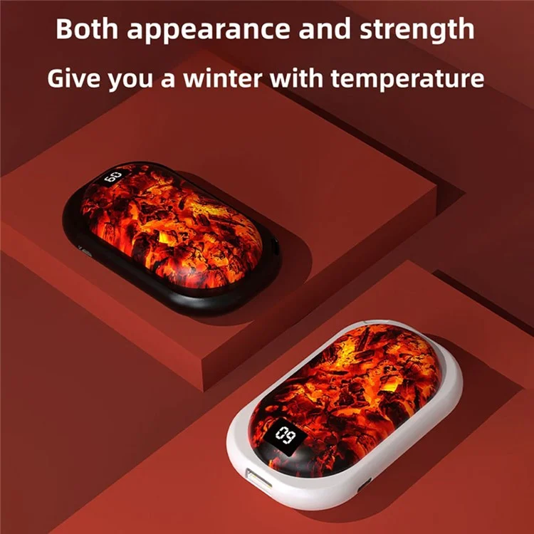 N21 Portable Charcoal Fire Design Winter Electric Hand Warmer Digital Display Phone Power Bank - Black