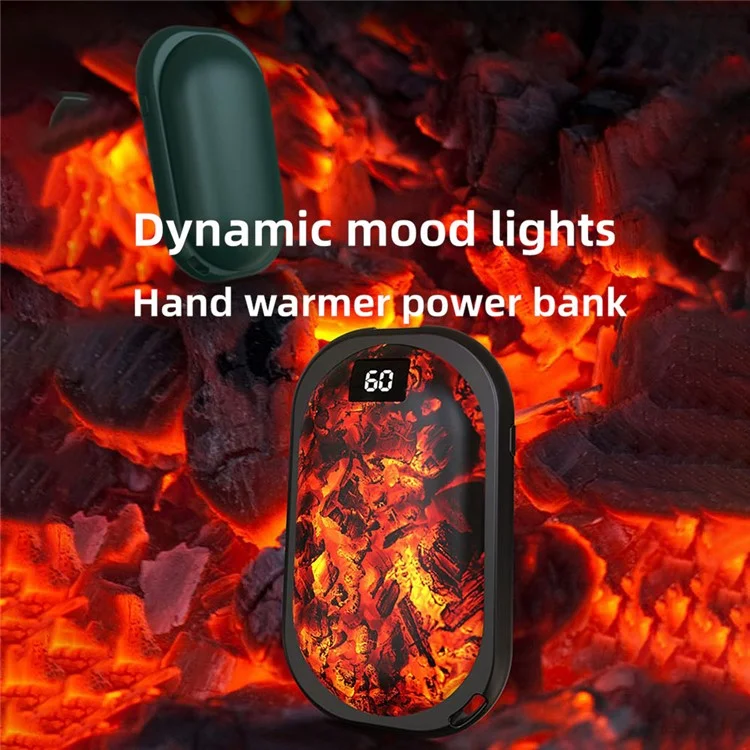 N21 Portable Charcoal Fire Design Winter Electric Hand Warmer Digital Display Phone Power Bank - Black