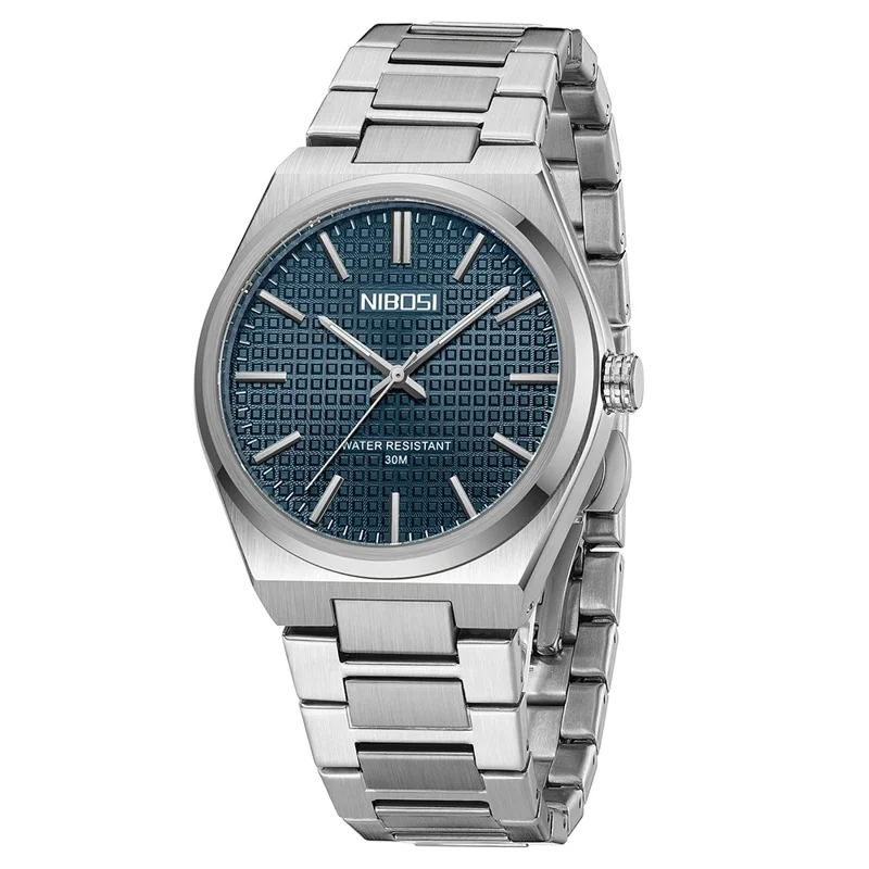 NIBOSI 2663 Business Men Quartz Watch Steel Strap Luminous Wrist Watch - Silver Strap / Blue Dial
