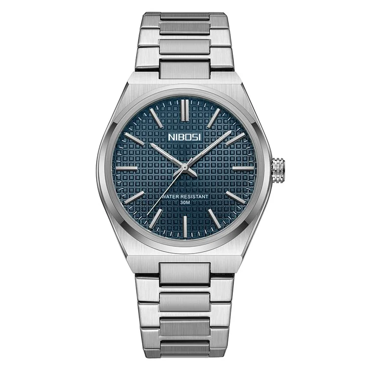 NIBOSI 2663 Business Men Quartz Watch Steel Strap Luminous Wrist Watch - Silver Strap / Blue Dial