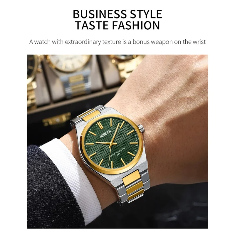 NIBOSI 2663 Business Men Quartz Watch Steel Strap Luminous Wrist Watch - Silver Strap / Blue Dial