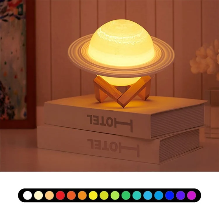 Lâmpada de 13 cm de Saturno Com Suporte de Madeira 16 Cores LED 3D Decoração Remote Recarregável USB & Luz Noturna do Berçário de Controle de Toque