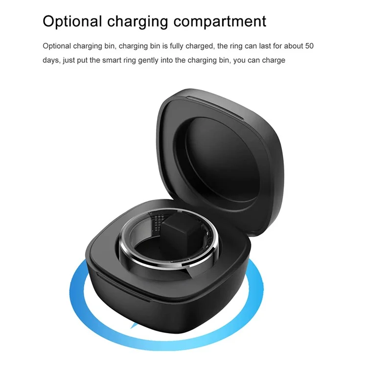 S1 Heart Rate Blood Oxygen Sleep Monitoring Ring Outdoor Sport Smart Finger Ring with Charging Case - Black / Size 8
