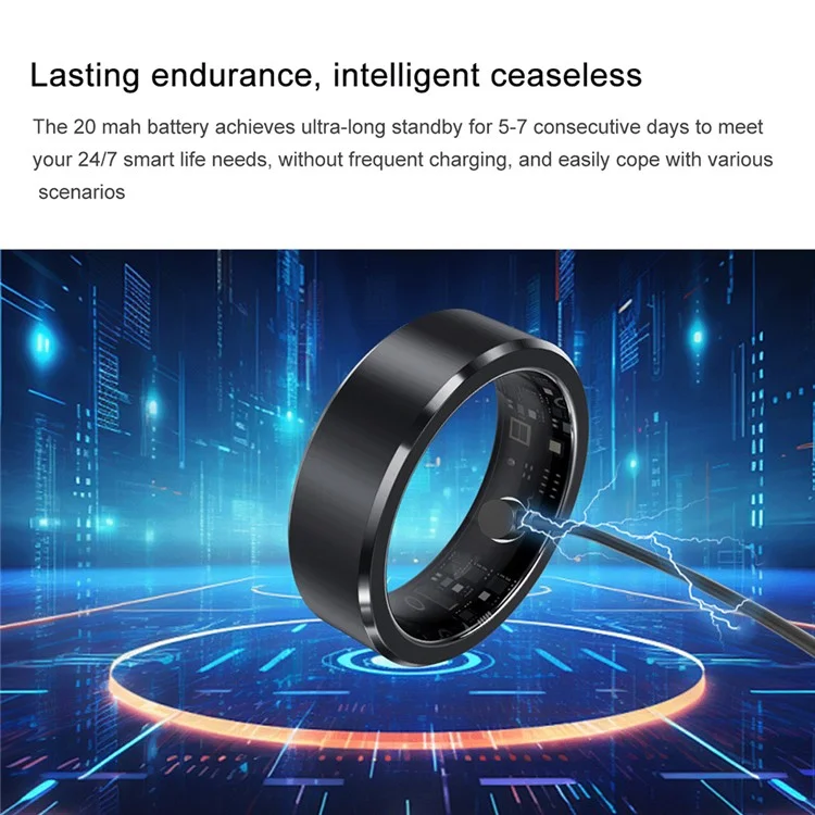 S1 Heart Rate Blood Oxygen Sleep Monitoring Ring Outdoor Sport Smart Finger Ring with Charging Case - Black / Size 11