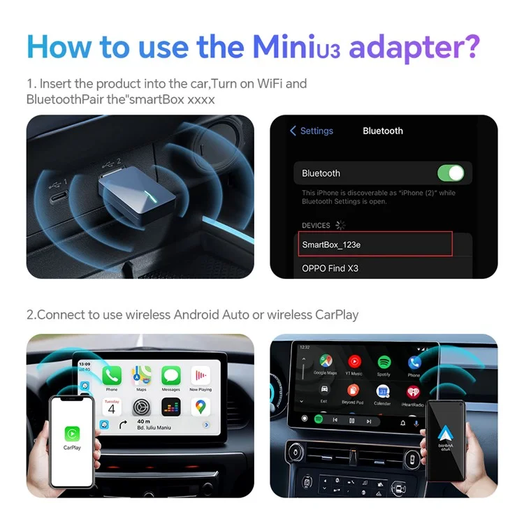Adaptateur USB filaire vers sans fil CarPlay Mini U3 Plug and Play pour voiture