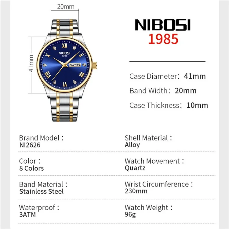 NIBOSI 2626 Rhinestone Dekor Herren Stahlarmband Leuchtende Quarzuhr - Silberarmband / Weißes Zifferblatt