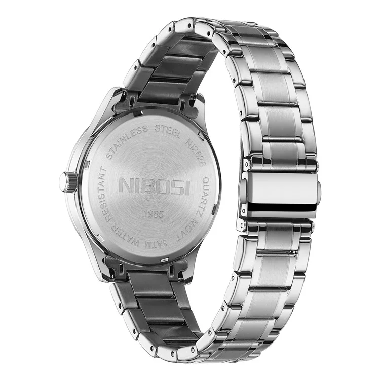 NIBOSI 2626 Rhinestone Dekor Herren Stahlarmband Leuchtende Quarzuhr - Silberarmband / Weißes Zifferblatt