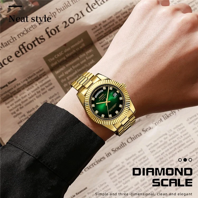 NIBOSI 2627 Rhinestone Dekor Männer Stahlarmband Kalender Quarzuhr - Silberarmband / Weißes Zifferblatt