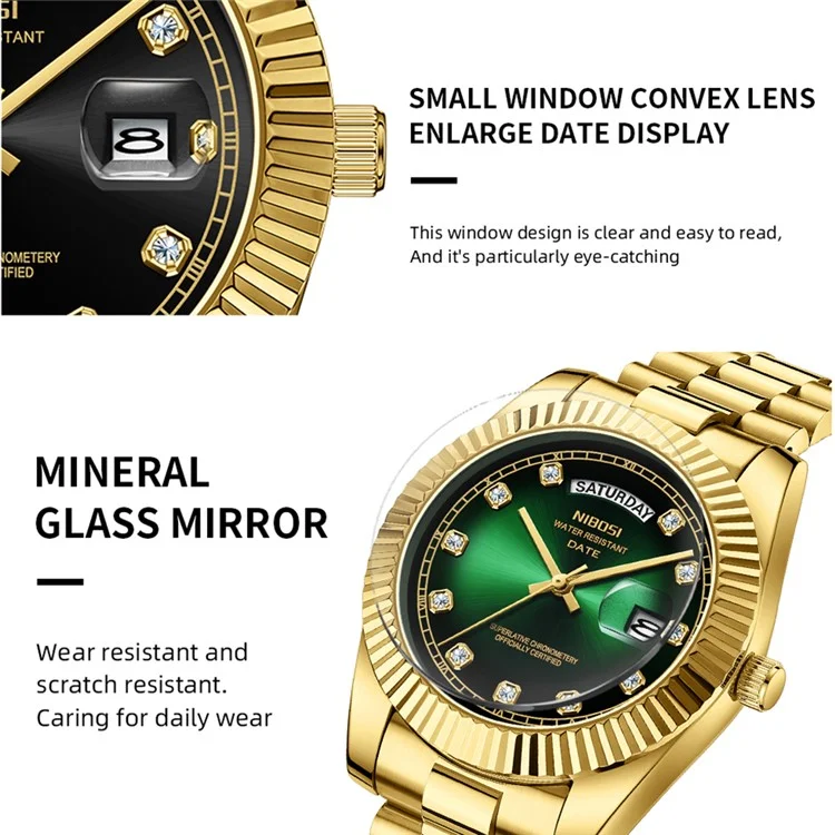 NIBOSI 2627 Rhinestone Dekor Männer Stahlarmband Kalender Quarzuhr - Silberarmband / Weißes Zifferblatt