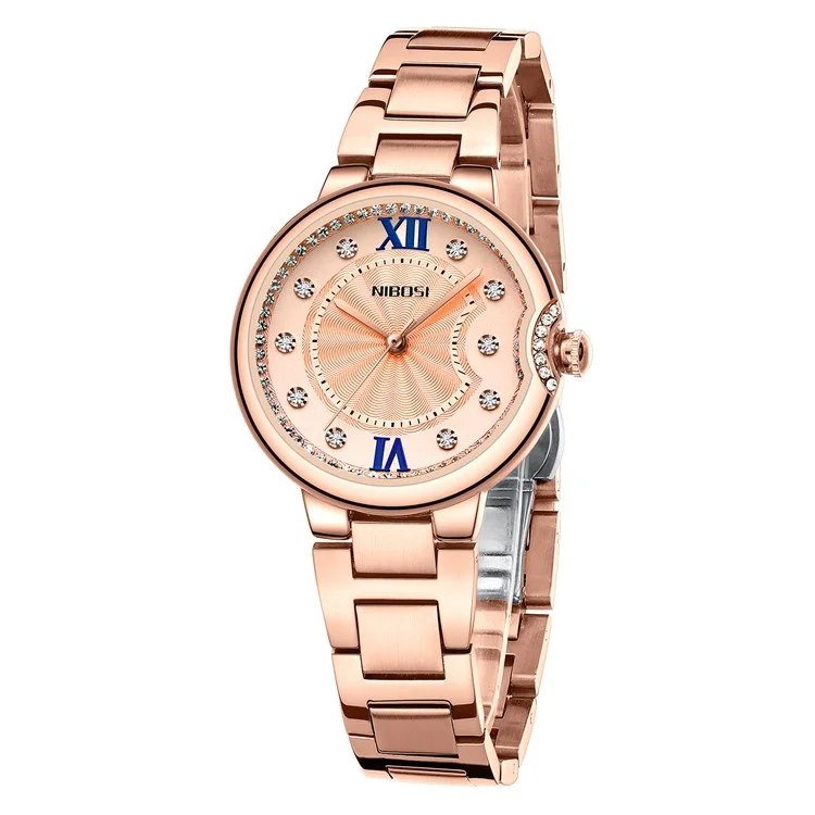 NIBOSI 3005 Rhinestone Decor Stylish Steel Strap Women Quartz Watch - Rose Gold