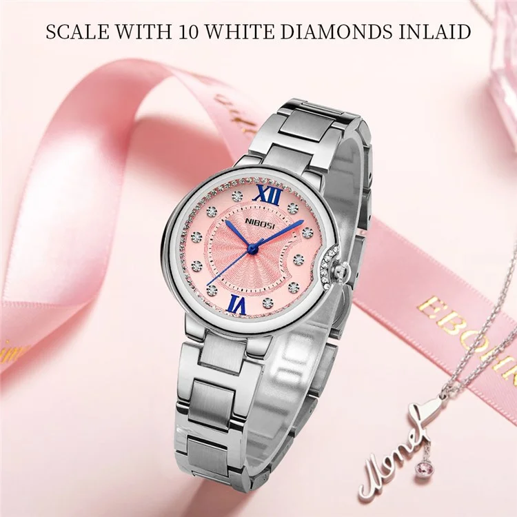 NIBOSI 3005 Rhinestone Decor Stylish Steel Strap Women Quartz Watch - Rose Gold