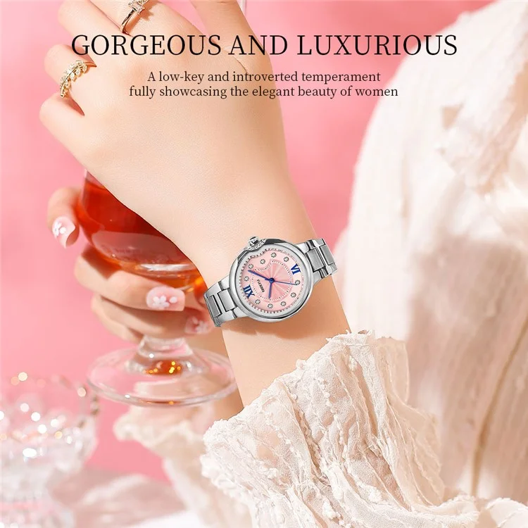 NIBOSI 3005 Rhinestone Decor Stylish Steel Strap Women Quartz Watch - Rose Gold