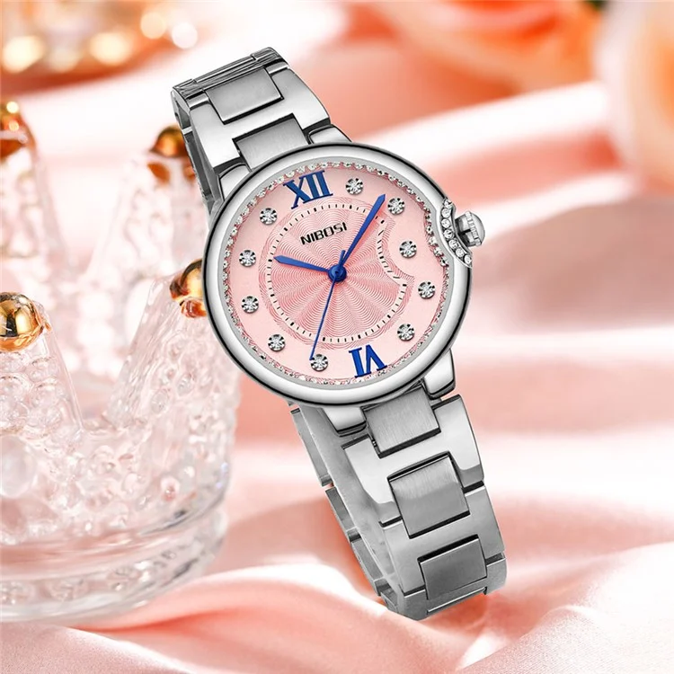 NIBOSI 3005 Rhinestone Decor Stylish Steel Strap Women Quartz Watch - Rose Gold