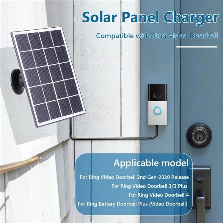3W Solarpanel für Ring Video Doorbell 4 / 3 / 3 Plus / 2 Überwachung Smart Doorbell Ladegerät - Schwarz