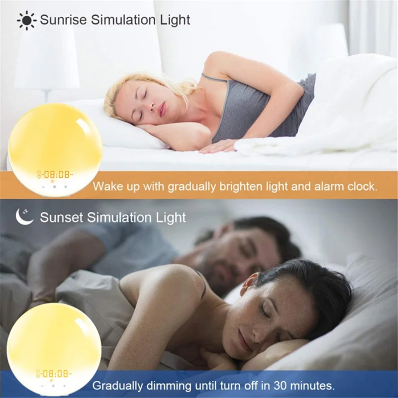 SH-01 Sunrise/Sunset Simulation Smart Wake Up Lamp Alarm Clock 7 Color Atmosphere Lamp with FM Function - Japanese Plug